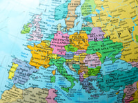299274179 Map view of Europe on a geographical globe.