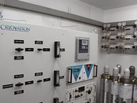 This panel includes analyzers for ppm analysis of oxygen, moisture, and total hydrocarbons. It is equipped with all valves and regulator stations needed to supply all the calibration gases, purge gases, fuels, and carriers to the instrument panel