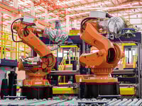 industrial welding robots in production line manufacturer factory
