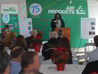 Marie Ffolkes of Air Products speaking at the grand opening of the company