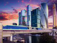 russia moscow international business center at sunset