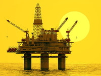 Sunset oil rig offshore