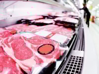 Supermarket shelves meat freezer