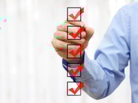 Compliance, businessman checking final mark on checklis