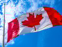 Canadian flag at half-staff. The practice is a sign of national mourning triggered by important events._1179869008