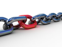 Chain links with red on a white background
