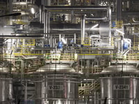 Chemical plant at night, Wloclawek, Poland.
