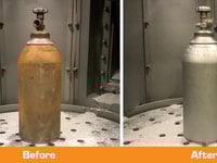 Cylinder before and after blast with Transmet Cast Zinc Shot copy