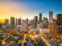 Downtown Houston skyline in Texas USA at twilight