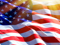 Flag of the USA with sunflare_421939042