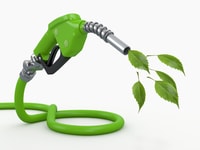 Green conservation. Gas pump nozzle and leaf. 3d
