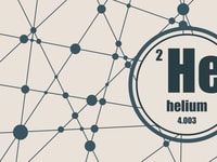 Helium chemical element. Sign with atomic number and atomic weight. Chemical element of periodic table. Molecule And Communication Background. Connected lines with dots.