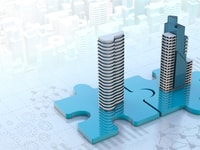 merger and acquisition business concepts, join company on puzzle pieces, 3d render  2