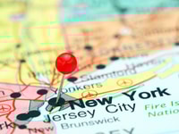 New York pinned on a map of USA