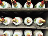 Rack of cylinders showing test rings