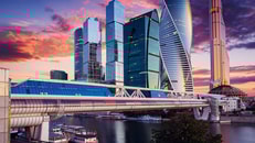 russia moscow international business center at sunset