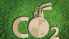 Carbon dioxide. Paper cut of eco on green grass