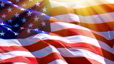 Flag of the USA with sunflare_421939042