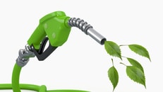 Green conservation. Gas pump nozzle and leaf. 3d