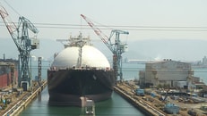 Liquefied natural gas boat in dock