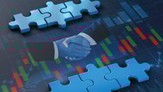 merger and acquisition business concept, join company on puzzle pieces, 3d rendering