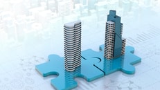 merger and acquisition business concepts, join company on puzzle pieces, 3d render  2