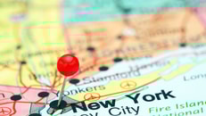 New York pinned on a map of USA