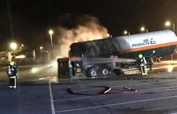 Liquid nitrogen tanker catches fire near Somerset, UK