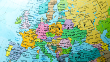 299274179 Map view of Europe on a geographical globe.