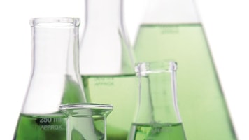 Green, Laboratory glass, conical Erlenmeyer, flasks, experiment, science research lab