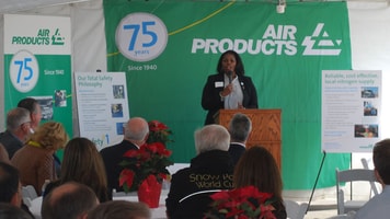 Marie Ffolkes of Air Products speaking at the grand opening of the company
