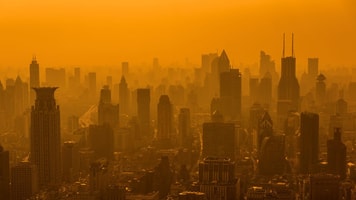 shanghai skyline in smog