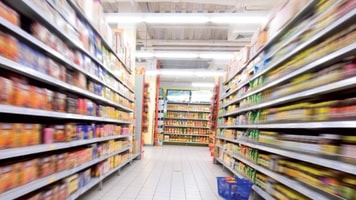 Supermarket food shelves
