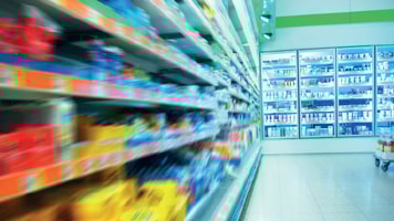 Supermarket meat shelves