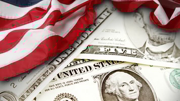 American flag and banknotes