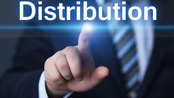 businessman pressing distribution equipment profile