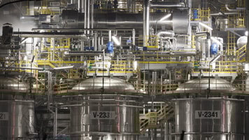 Chemical plant at night, Wloclawek, Poland.