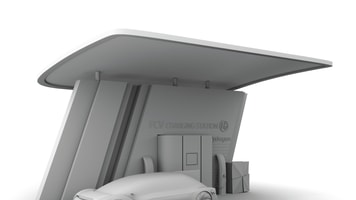 CMYK 300_Clay rendering of Fuel Cell powered autonomous car filling gas in Fuel Cell Hydrogen Station. 3D rendering image