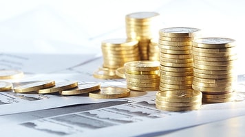 Coins on financial report