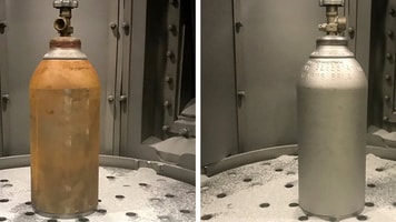 Cylinder before and after blast with Transmet Cast Zinc Shot copy