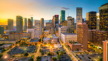 Downtown Houston skyline in Texas USA at twilight