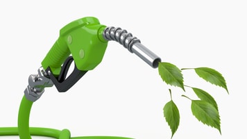 Green conservation. Gas pump nozzle and leaf. 3d
