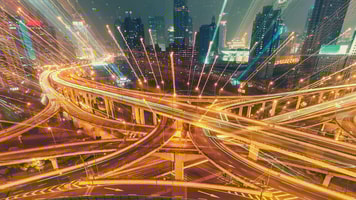 iew over the famous dragon highway intersection in shanghai
