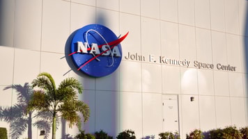 NASA FLORIDA, USA - DEC 20, 2010 NASA sign on the John F. Kennedy Space Center in Florida, USA._editoral use 680393935