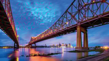 Skyline of New Orleans with Mississippi River at Dusk