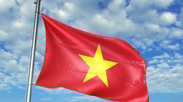 Vietnam national flag waving in the blue sky realistic 3d illustration