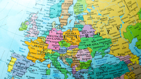 299274179 Map view of Europe on a geographical globe.