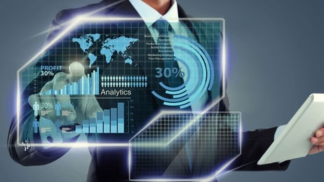 Businessman-with-tablet-computer-working-on-screen-over-virtual-background Distribution