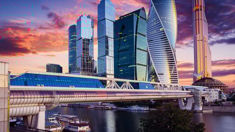 russia moscow international business center at sunset