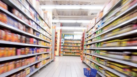 Supermarket food shelves